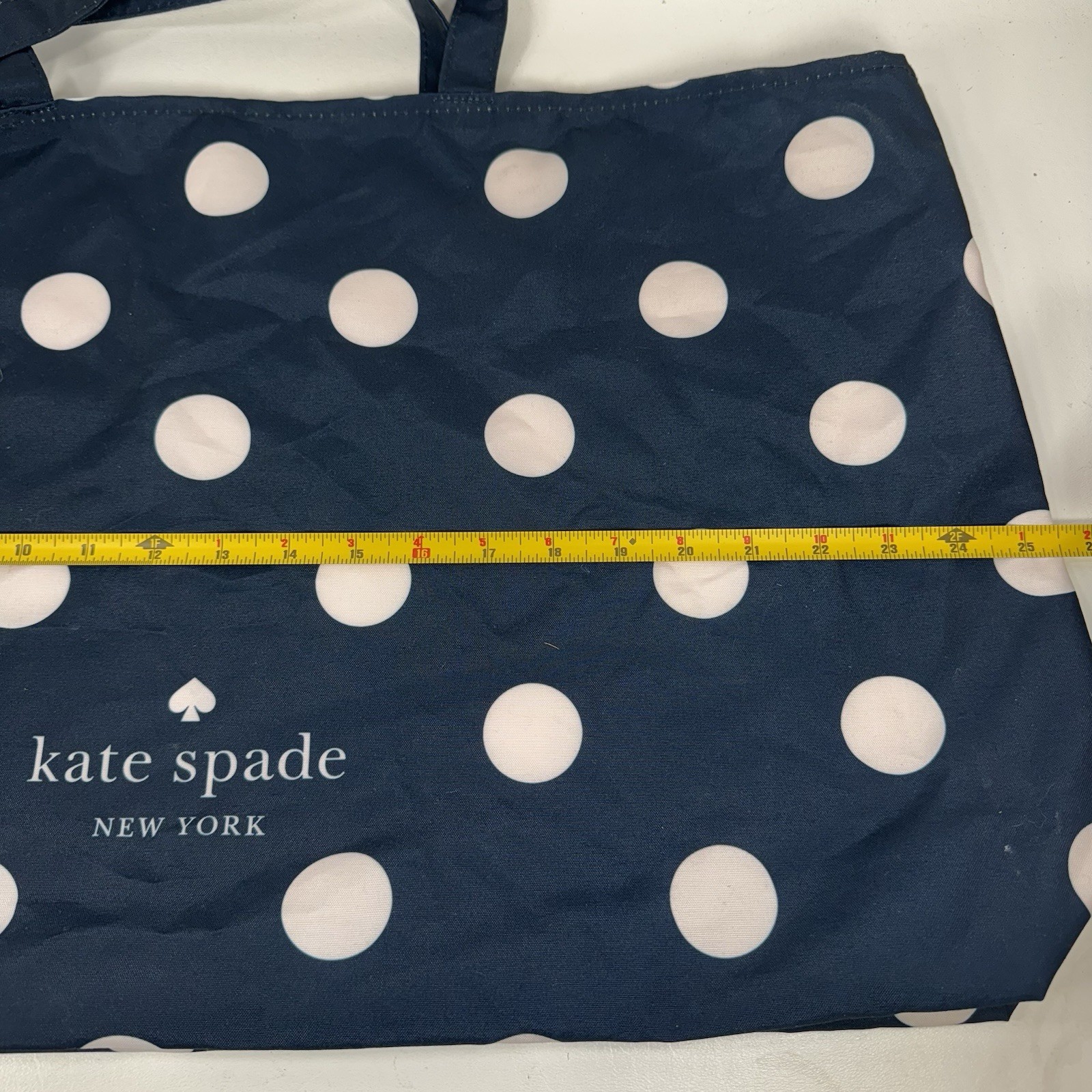 Kate Spade Navy Blue & White Fabric Polka Dot XL Shopper Tote Bag