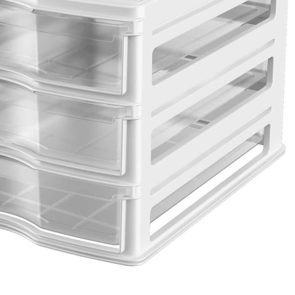 3-Drawer White Stackable Shelf Organizer Plastic Storage Drawers