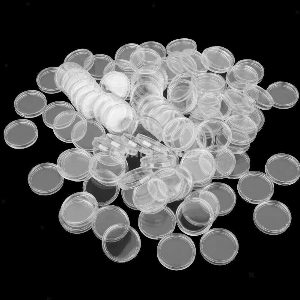 Lots 19mm Clear Round Capsules Coin Box Plastic Holder Case Storage Container