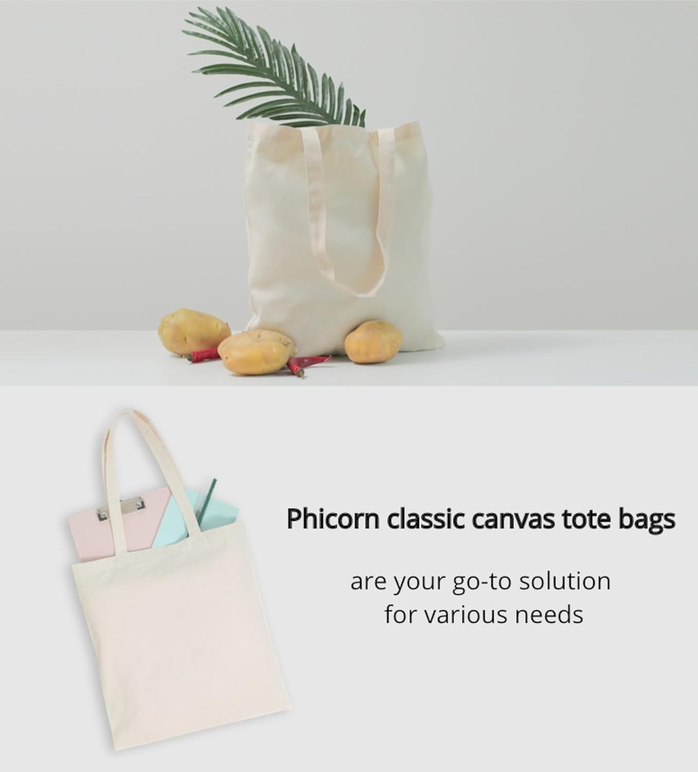 Plain Tote Bag – 2-Pack Bulk Blank Canvas Tote Bags for Crafts, DIY, Painting, S
