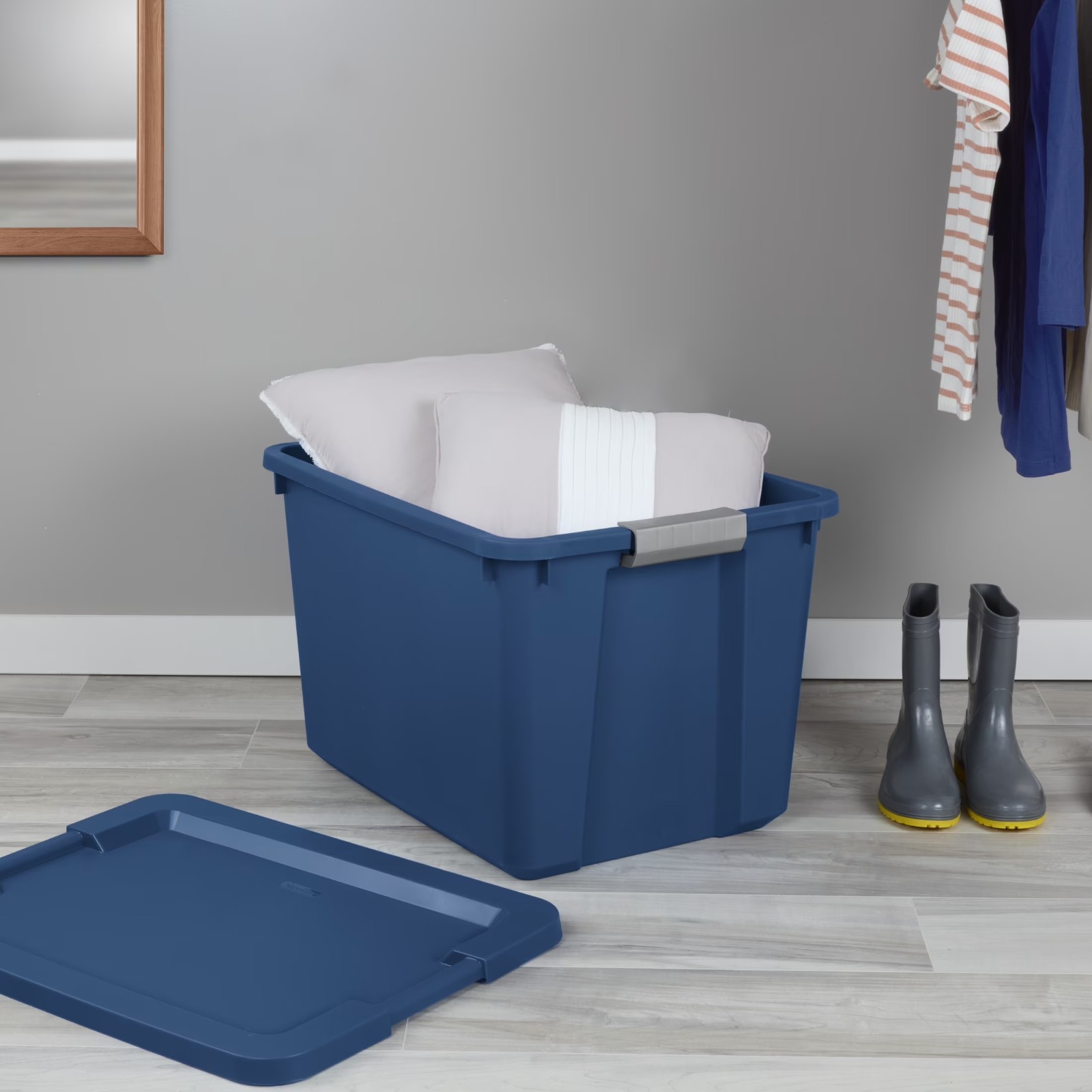 Sterilite 20 Gallon Large Storage Bin,Plastic Storage Container Latch Lid,Blue.