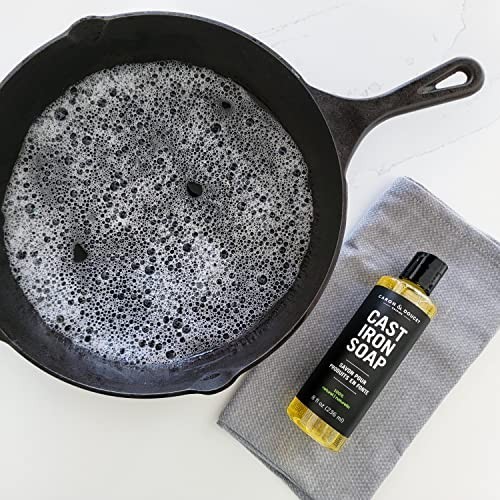 Cast Iron Cleaning Soap 8oz Seasoning Oil 2 Piece Set Plant Based Cookware Care