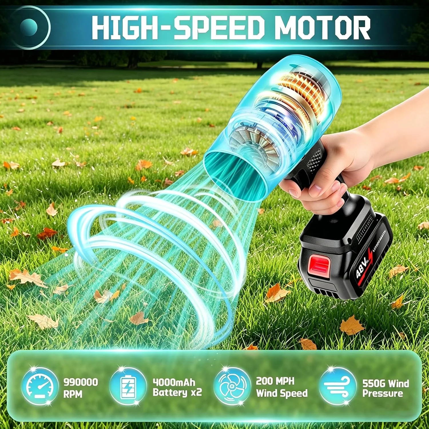 Handheld Leaf Blower Cordless 990,000 RPM with 2 x 4.0Ah Battery | Lawn Care, Ya