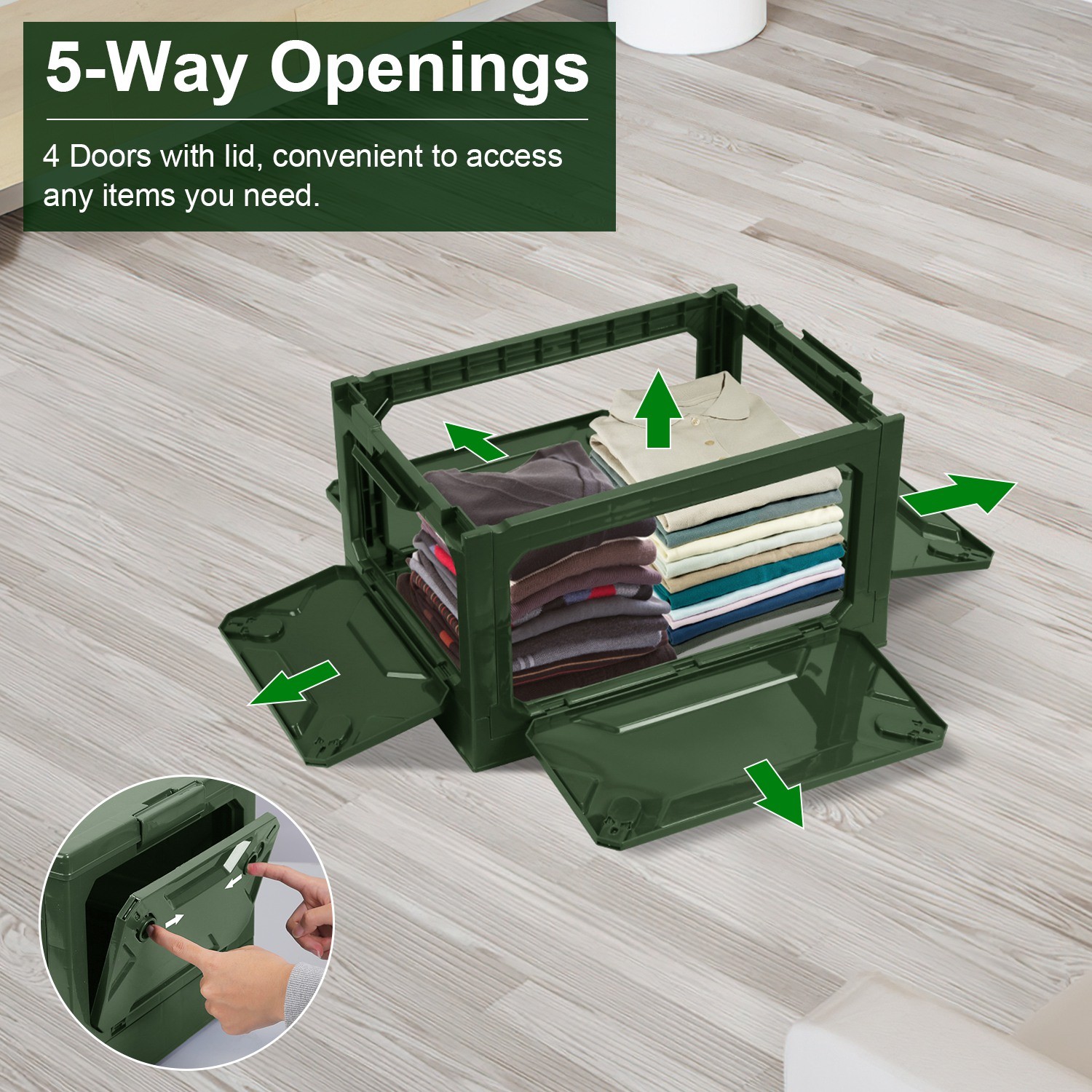 Stackable Storage Bin Collapsible Camping Bin Organizer White/Green Shelf Box US