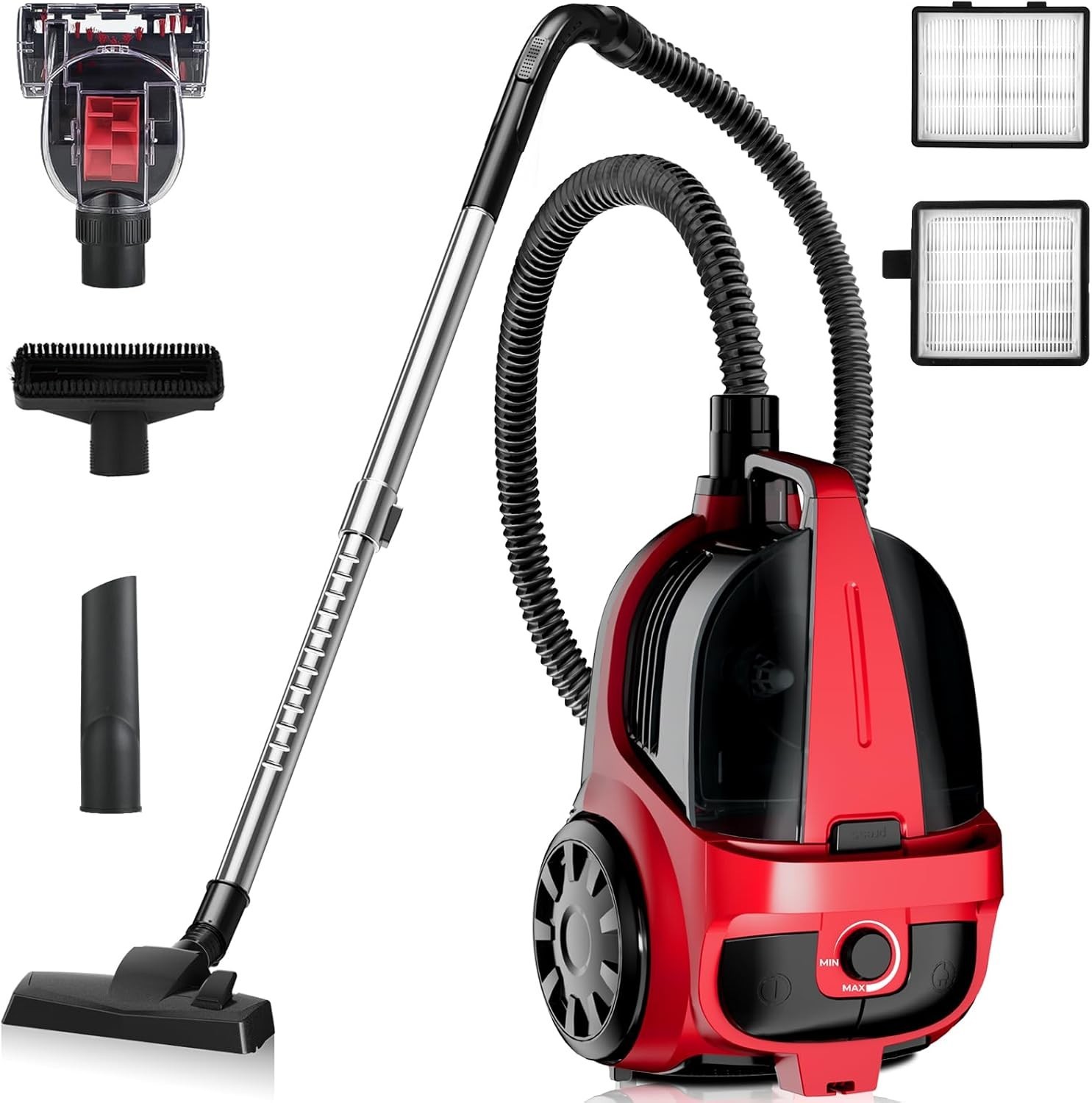 1600W Canister Vacuum Cleaner, Bagless Vacuum Cleaner with 45kPa Strong Sucti…