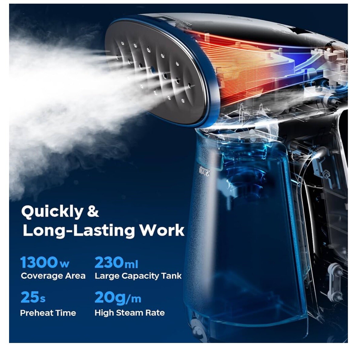 Steamer for Clothes, 1300W Powerful Steamer Fast-Heating Handheld