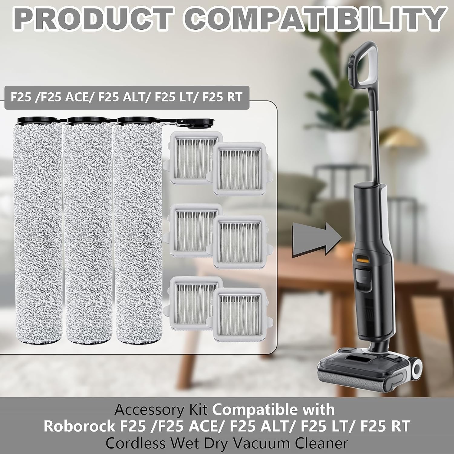 Complete Replacement Accessory Set for Roborock F25 – Brushes & HEPA Filtration