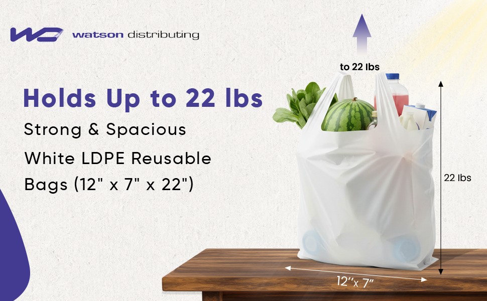 2.25 Mil Reusable Plastic Grocery Bags | PACK OF 200 – 12″ x 7″ x 22″ Thick 55