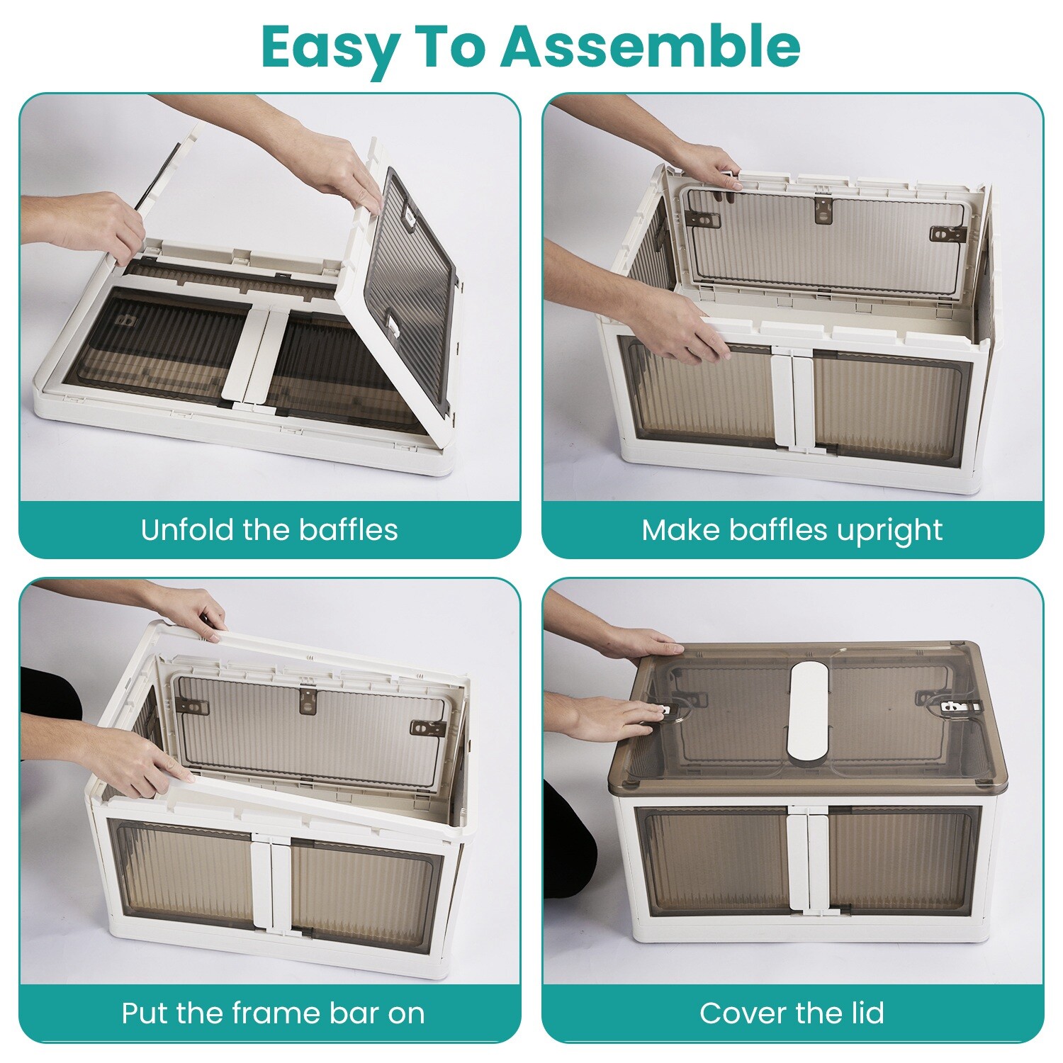 3 Pack Collapsible Storage Bins w/ Lids 4 Wheels Doors Lock Stackable Closet Box