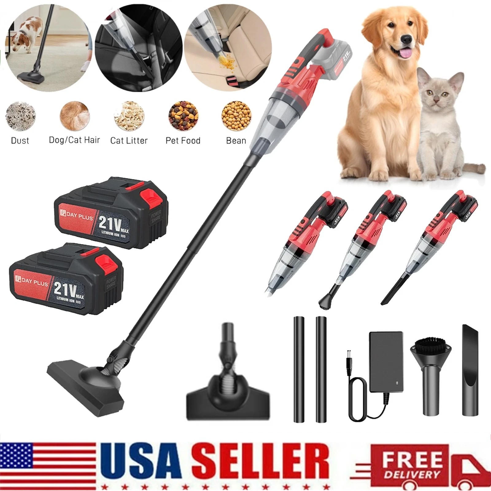 4 in 1 Cordless Vacuum Cleaner Rechargeable Lightweight Stick Vacuum Cleaner LED