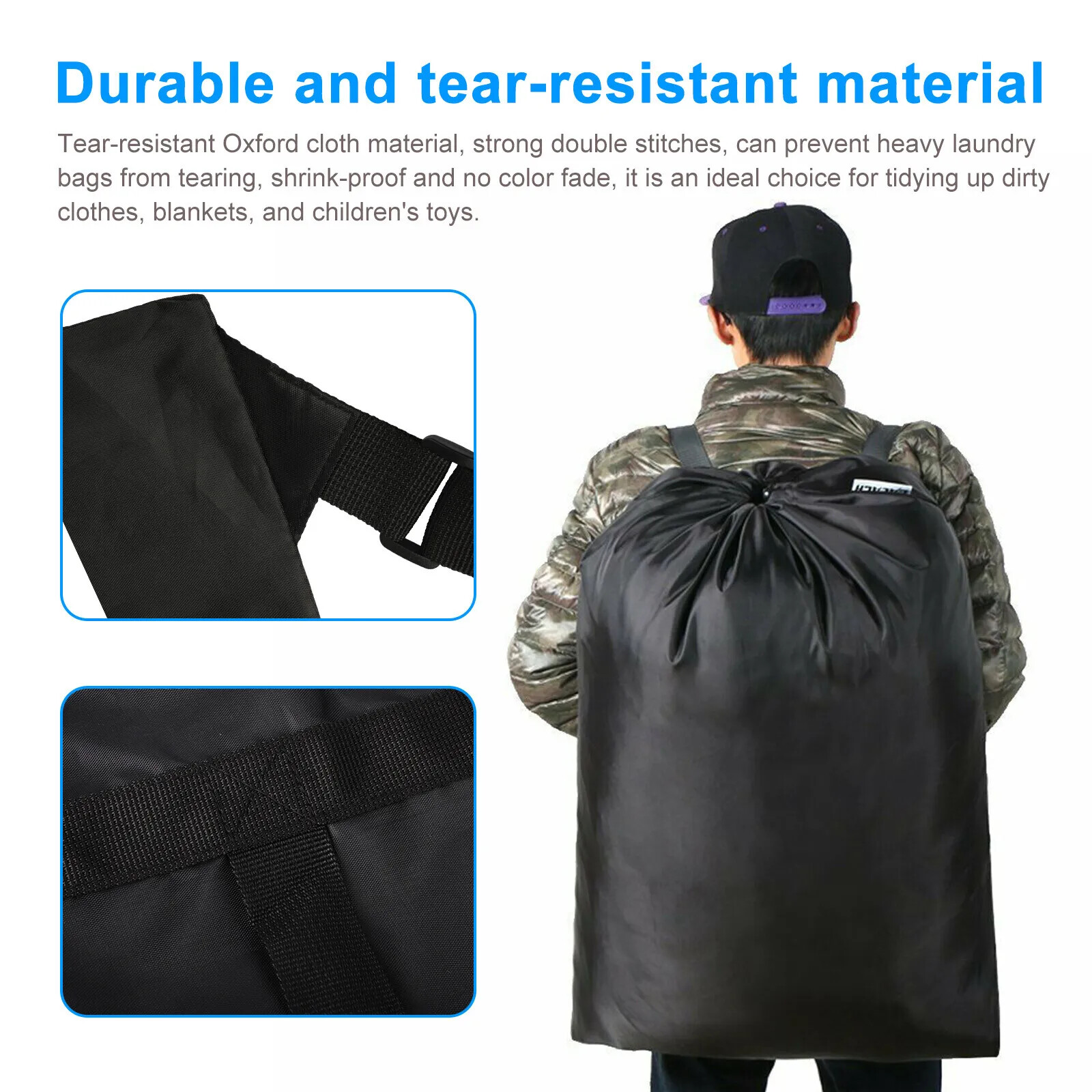 Large Drawstring Black 36*24inch Backpack Heavy Duty Washing Clothes Laundry Bag