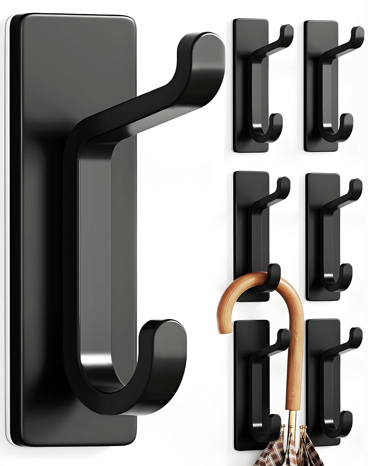 Strong Adhesive Wall Hooks for Coats & Towels – 6 Pack, 13LB Capacity, Black