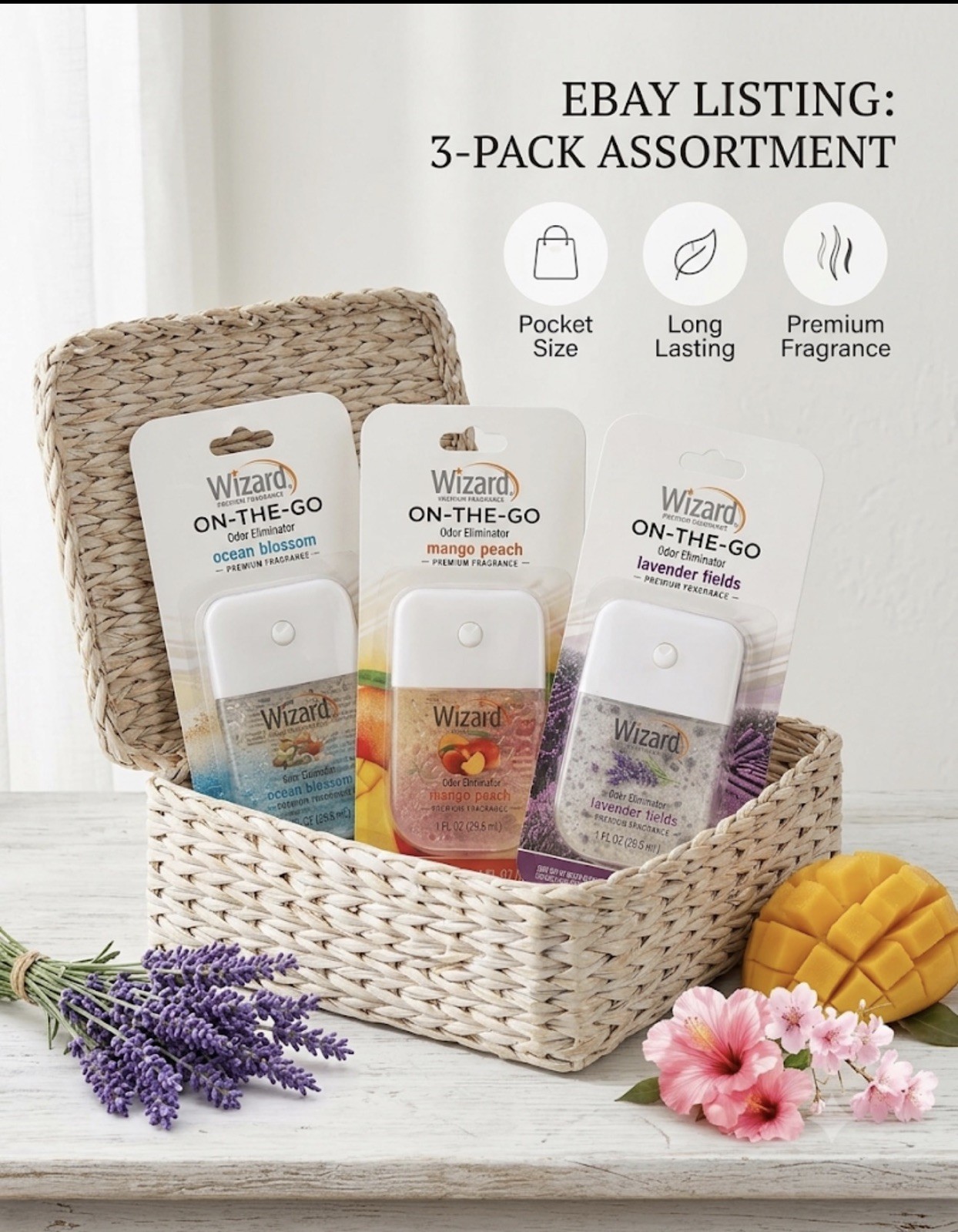Wizard On-The-Go Odor Eliminator Pocket Size 3-Pack 1 fl oz, 3 Scents