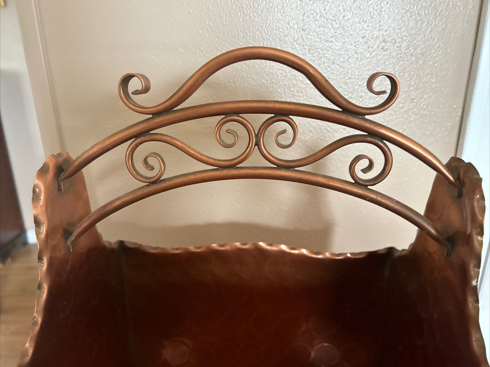 Vintage Art Deco Copper & Metal Ornate Magazine Rack/ Wood Holder