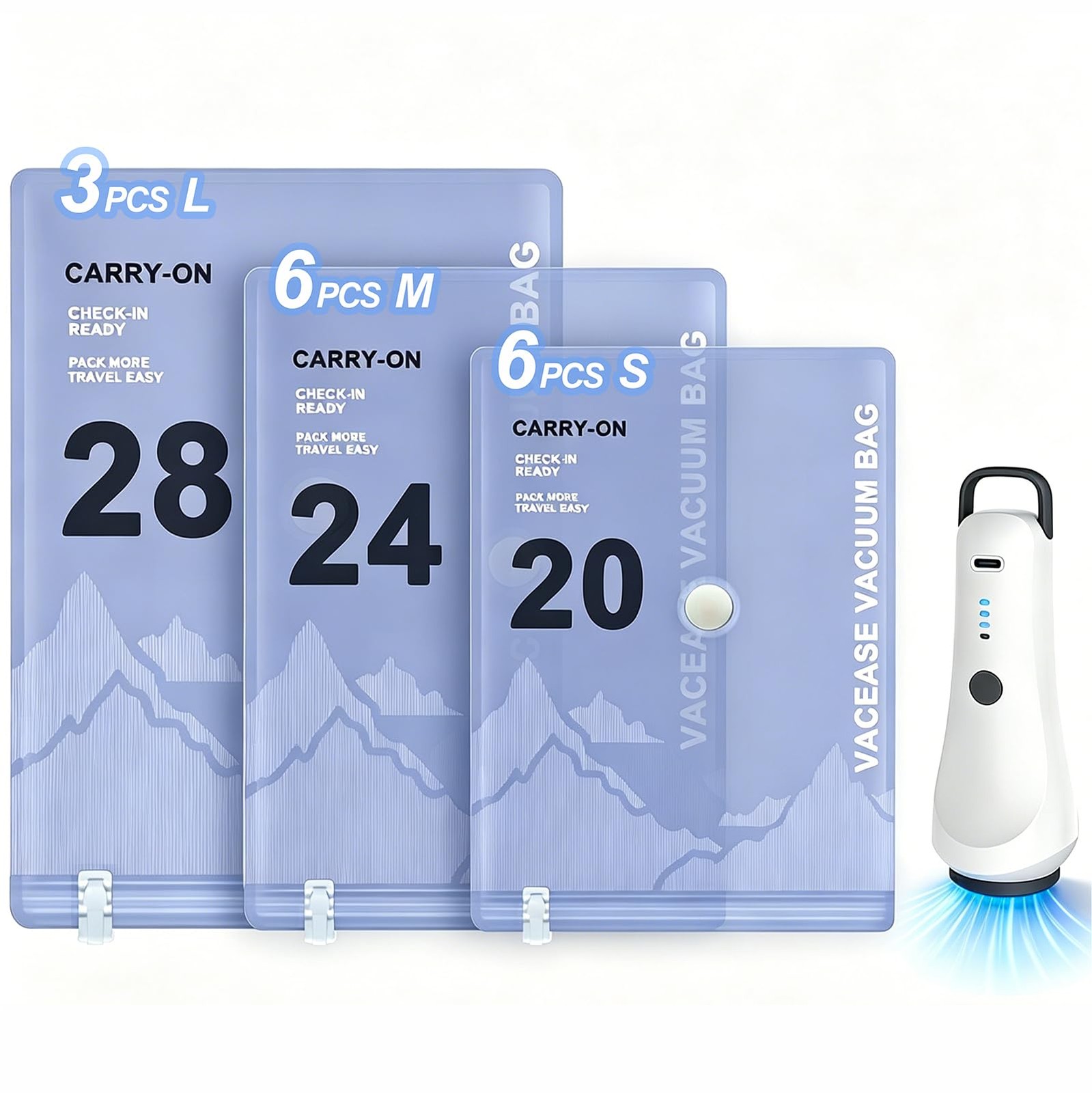 15 Pack Vacuum Storage Bags with Rechargeable Pump Travel Luggage Clothing
