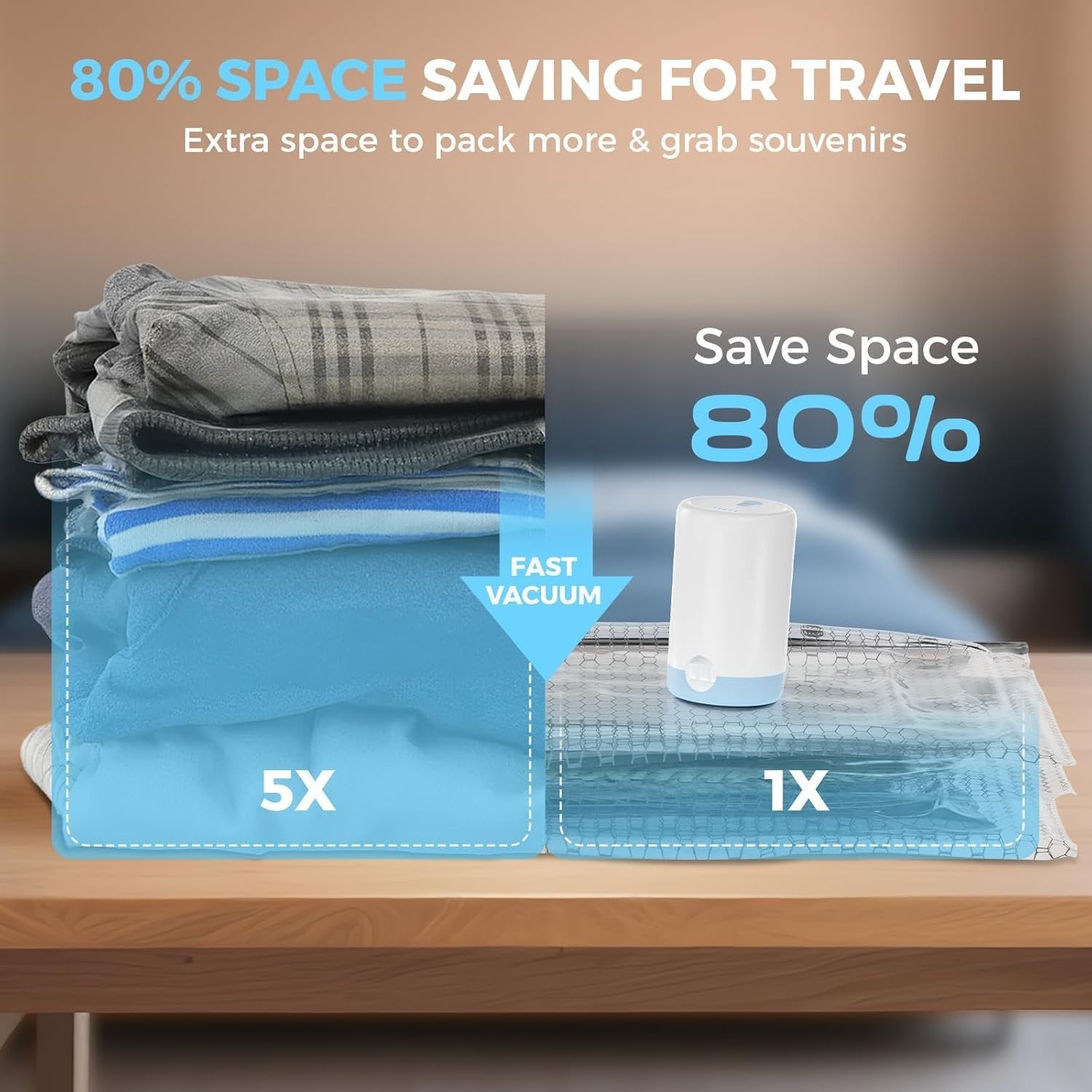 Vacuum Bags for Travel 15 Pack Compression Packing Bags for Luggage and Suitcase