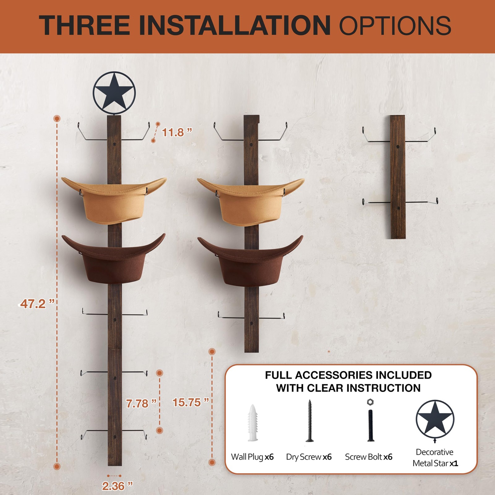 P-ALADIN Cowboy Hat Holder, Rack for Wall, 16 x 9.3 x 3 inches
