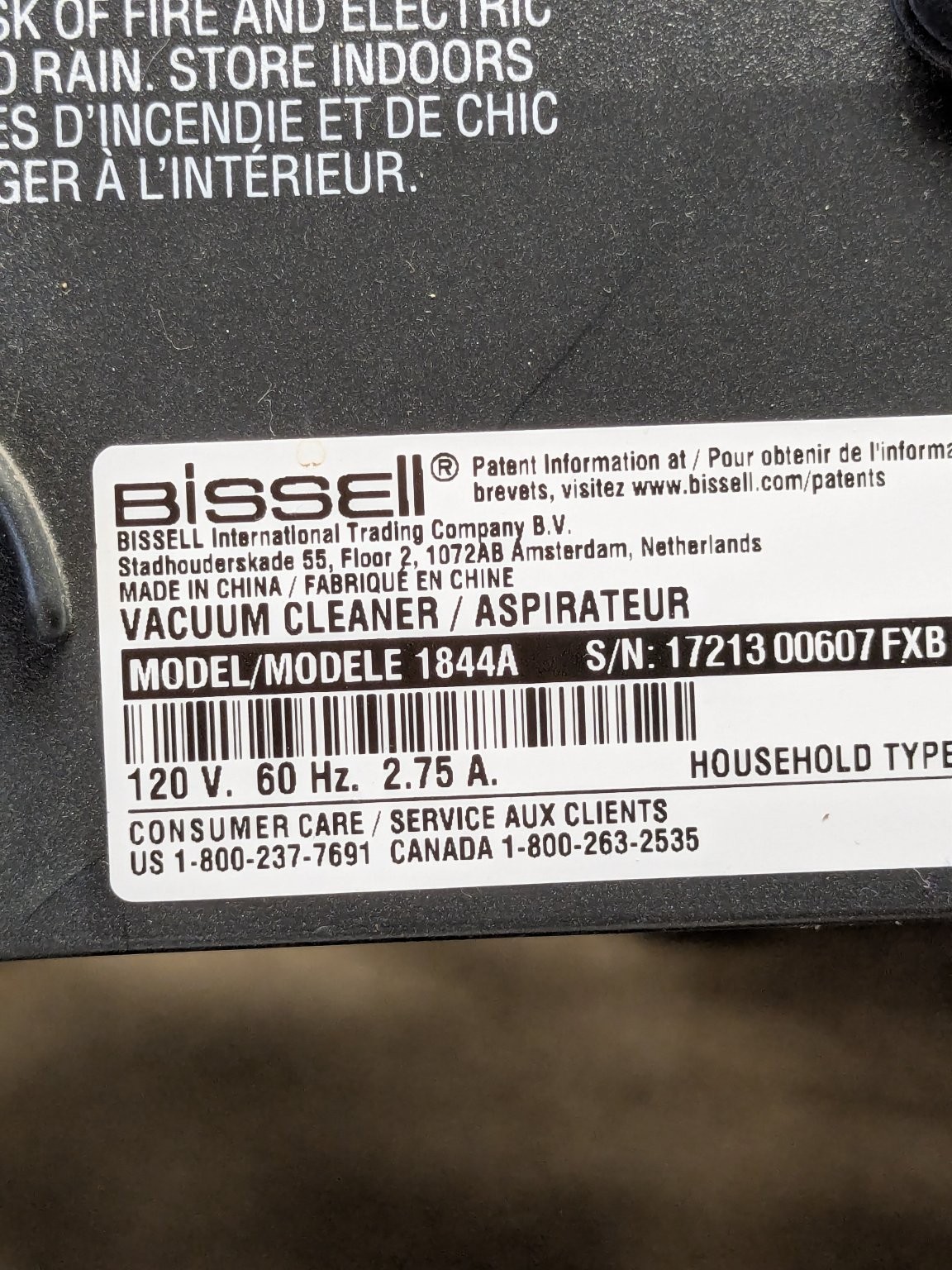 BISSELL Bark Bath Replacement Vacuum Cleaner Motor 1844A 120V 2.75A