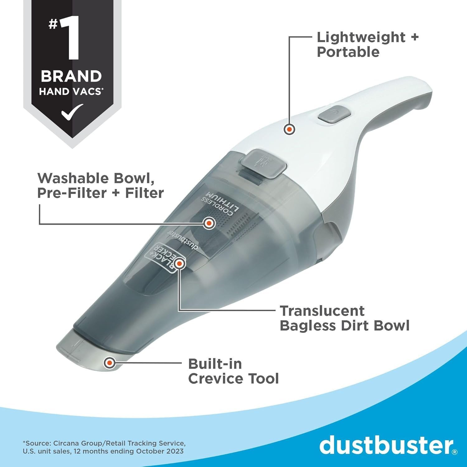 BLACK+DECKER Dustbuster Cordless Handheld Vacuum, Portable Car Vacuum Cordless R