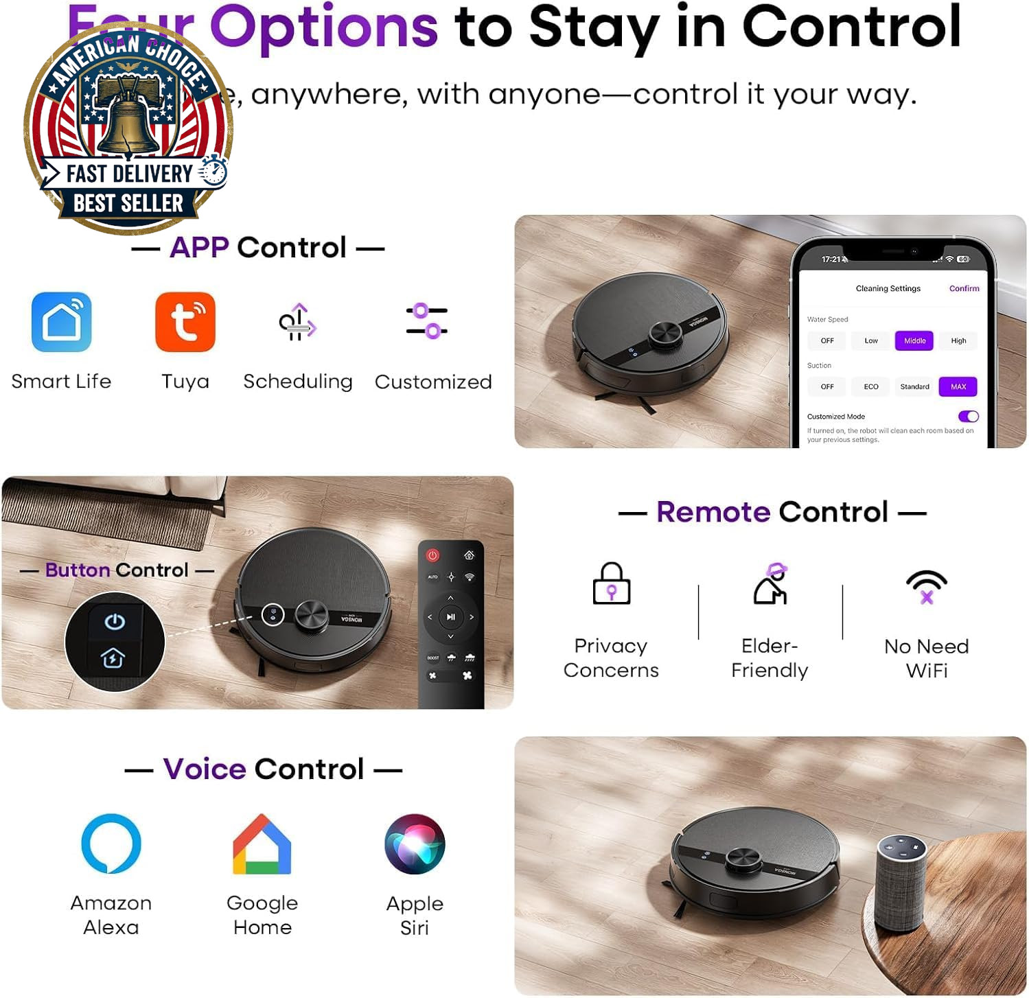 Robot Vacuum and Mop Combo, 7000Pa Robotic Vacuum with Lidar Navigation, 180Mins