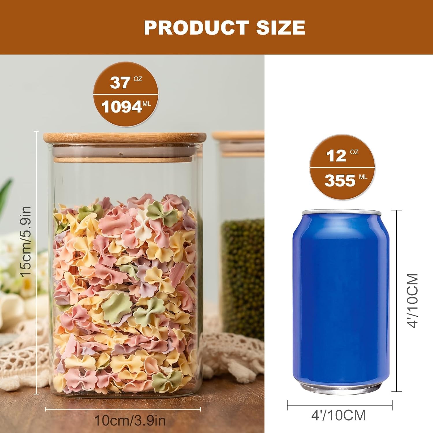 Glass Food Storage Jars 37 oz Set of 6,Glass Storage Containers