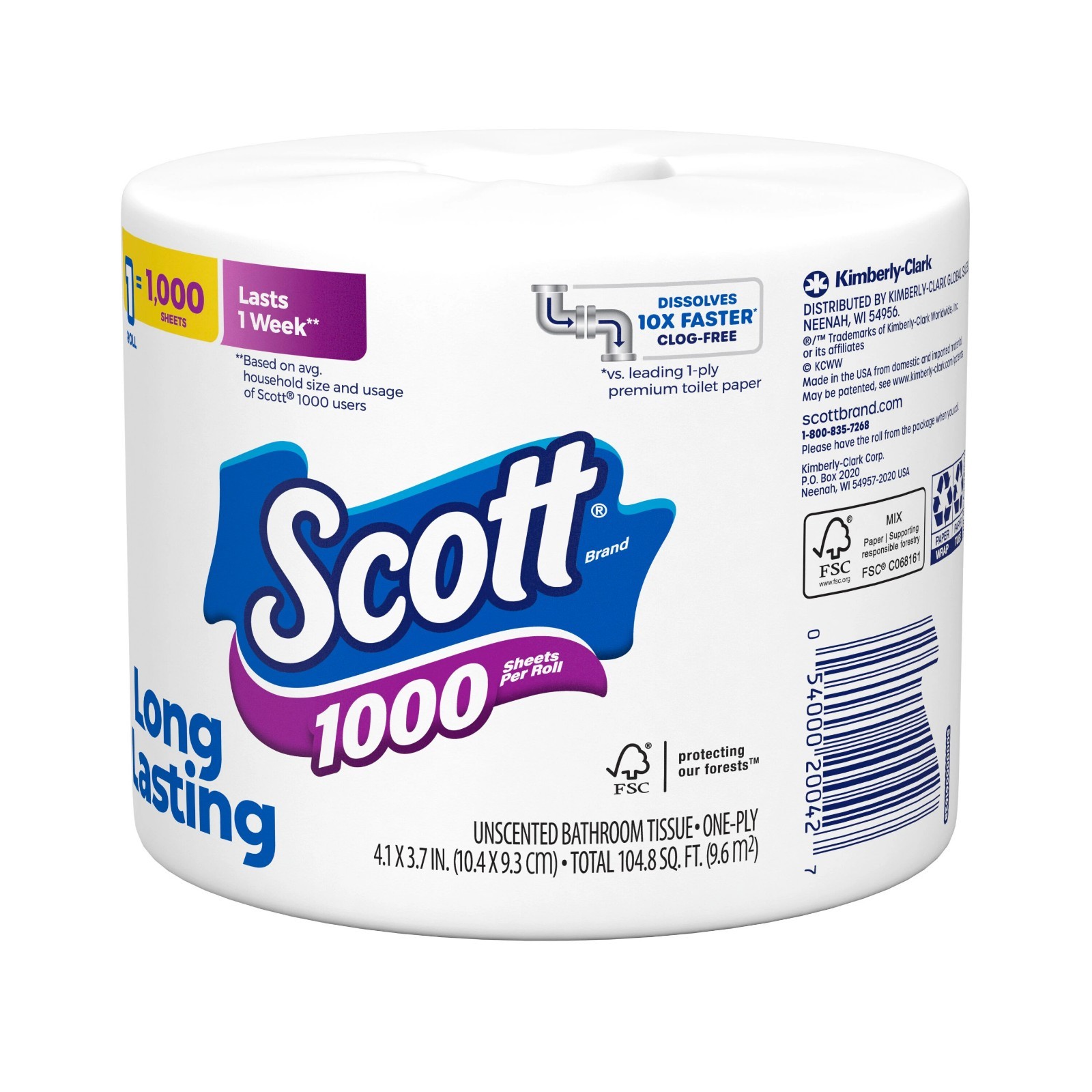 Scott 1000 1-Ply Toilet Paper 1 Roll Strong & Soft Bath Tissue Long Lasting