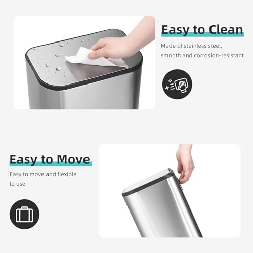 Rectangular Stainless Steel Trash Can, Fingerprint-Resistant Step 5.3 Gal/20L