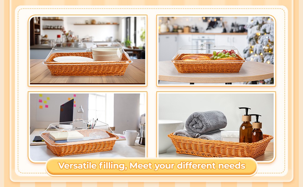 2 Pack Wicker Large Bread Basket with Acrylic Lid Housewarming Woven
