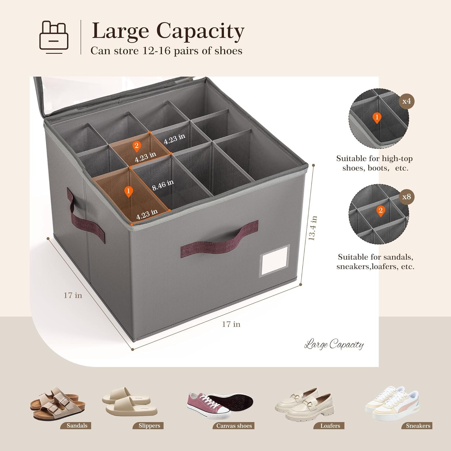 Shoe Organizer Closet Storage 2 Pack Foldable Shoe Box with Handles