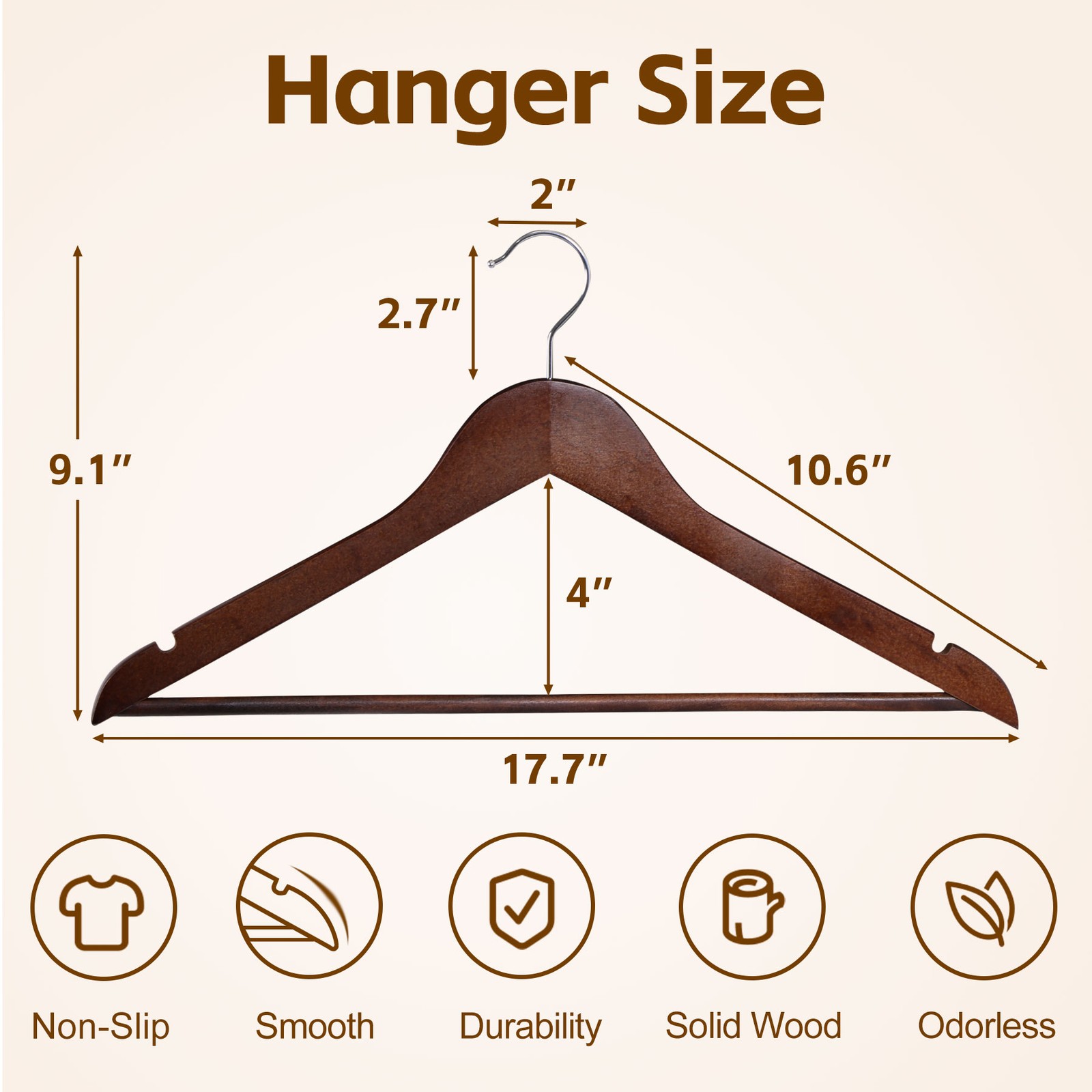 Premium Wooden Hangers 50 Pack Non-Slip Coat Clothes Hangers w/Swivel Hook Brown