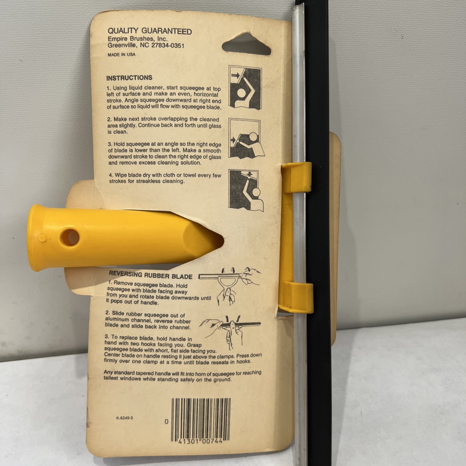 Vintage EMPIRE Window Squeegee 10″ CHANNEL RUBBER ALUMINUM PLASTIC HANDLE 4″