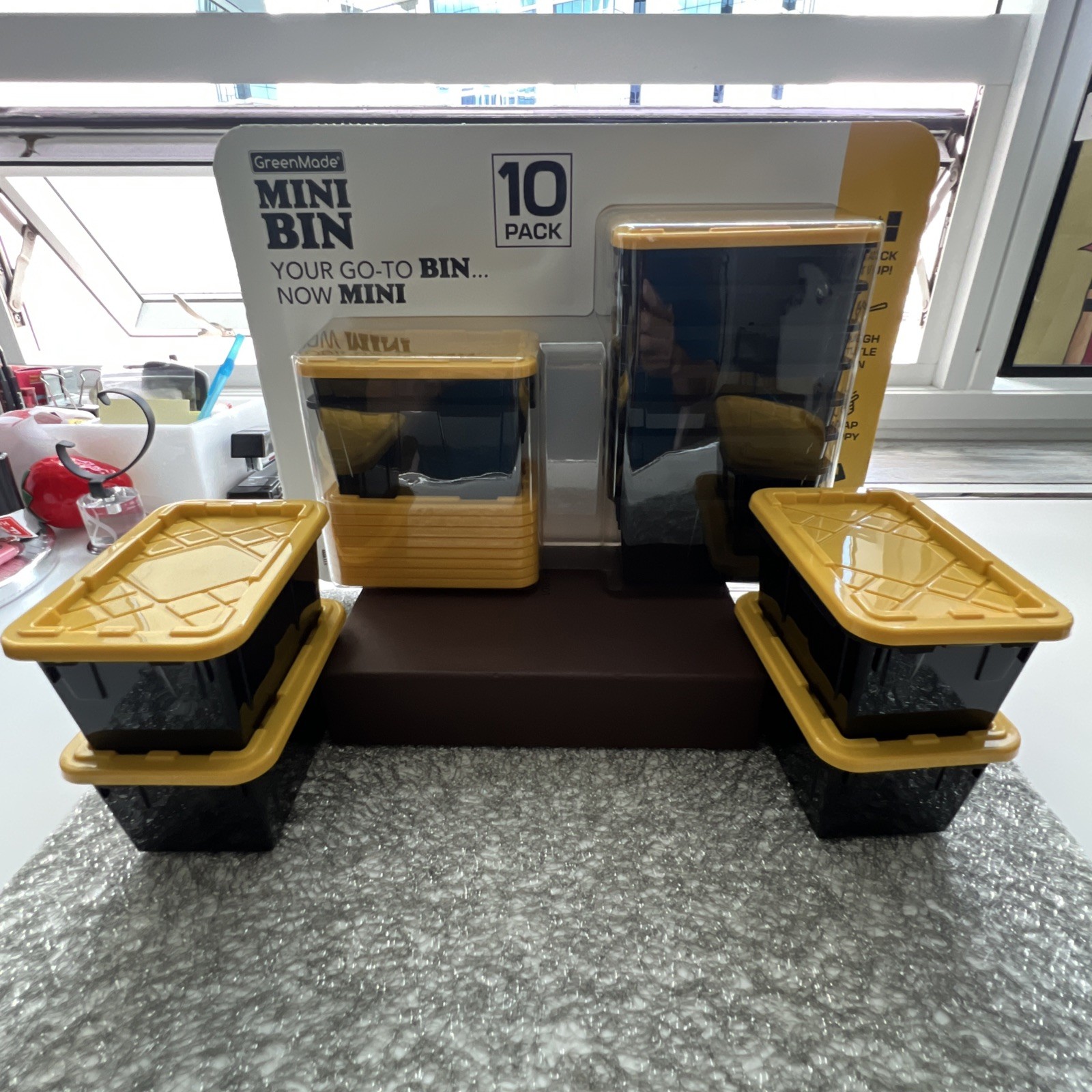 GreenMade Mini Bin 10 Pack Black & Yellow Stackable Storage Containers New