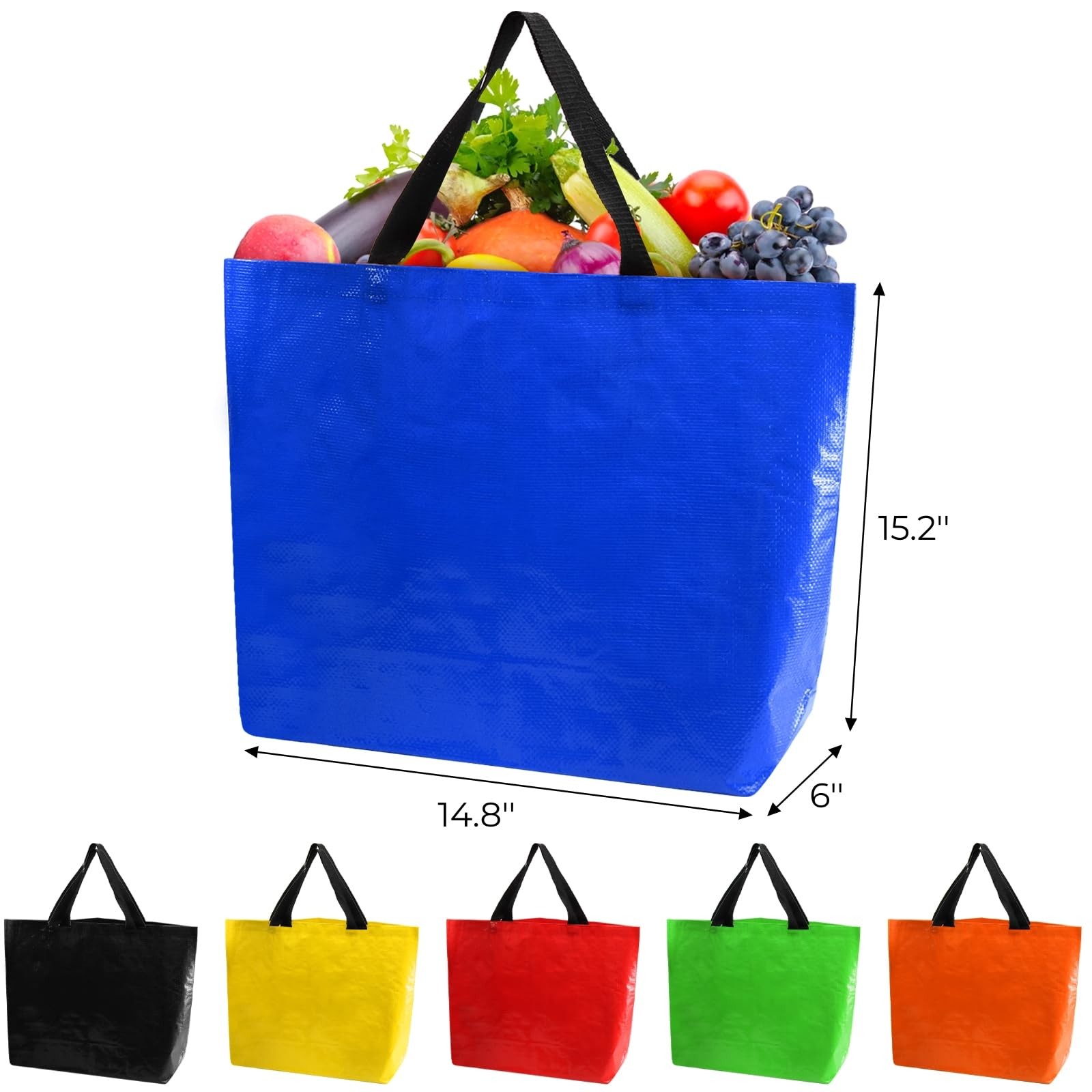 Multicolor Heavy Duty 80 Lbs Waterproof Plastic Reusable Grocery Bags 12 PCS