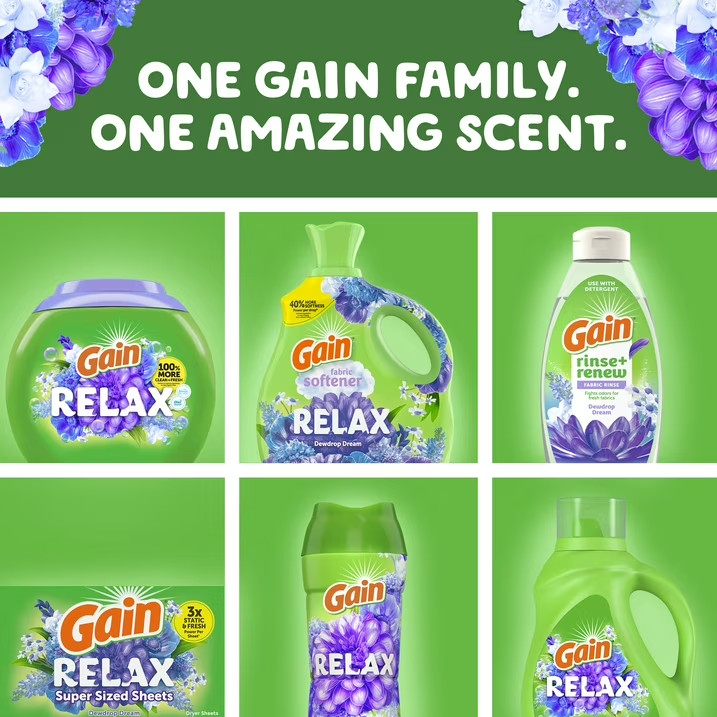 Gain Relax Fabric Softener Dewdrop Dream 101oz 151 Loads- Free Shipping