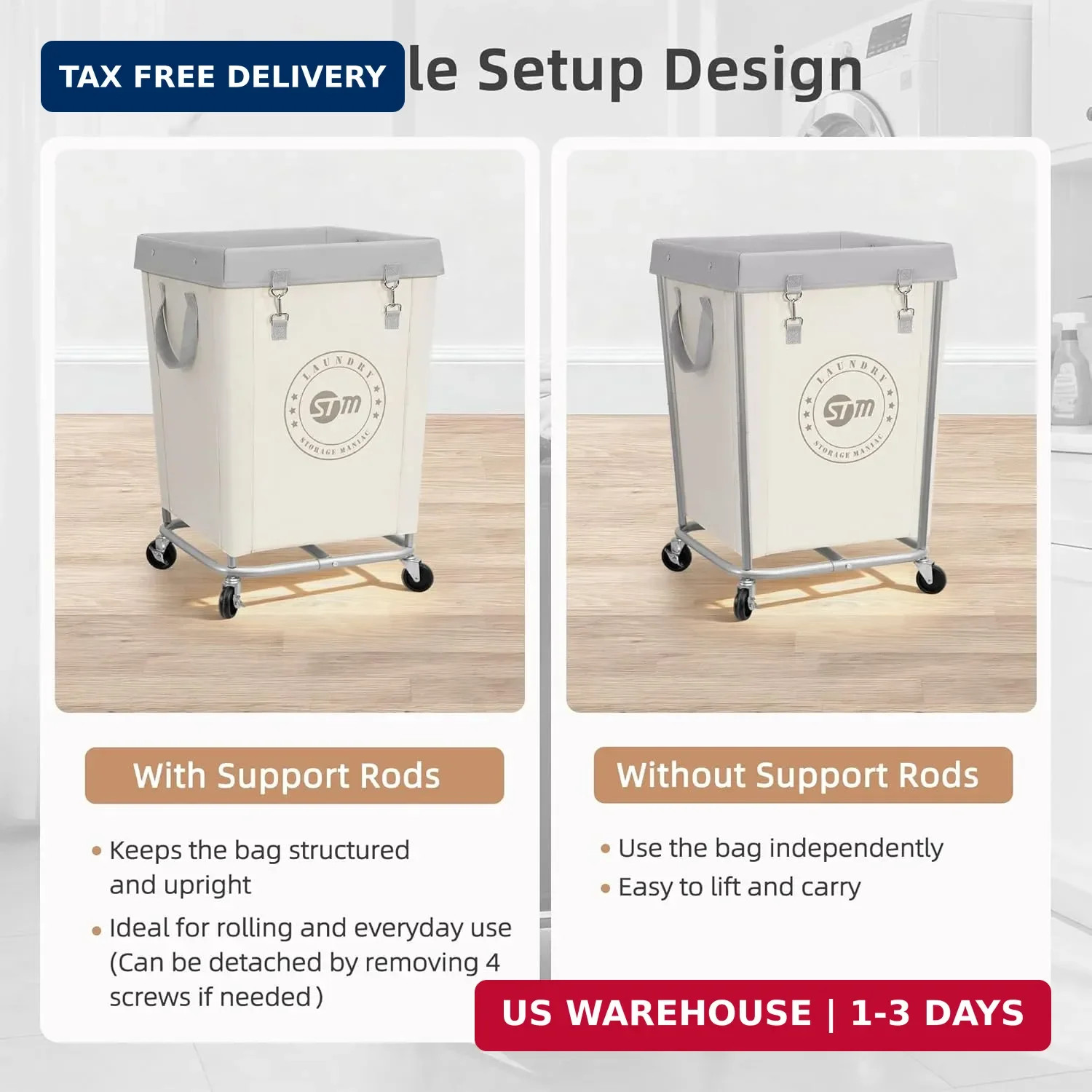 Commercial Laundry Hamper with Heavy Duty Steel Frame, 160 L Industrial Laundry