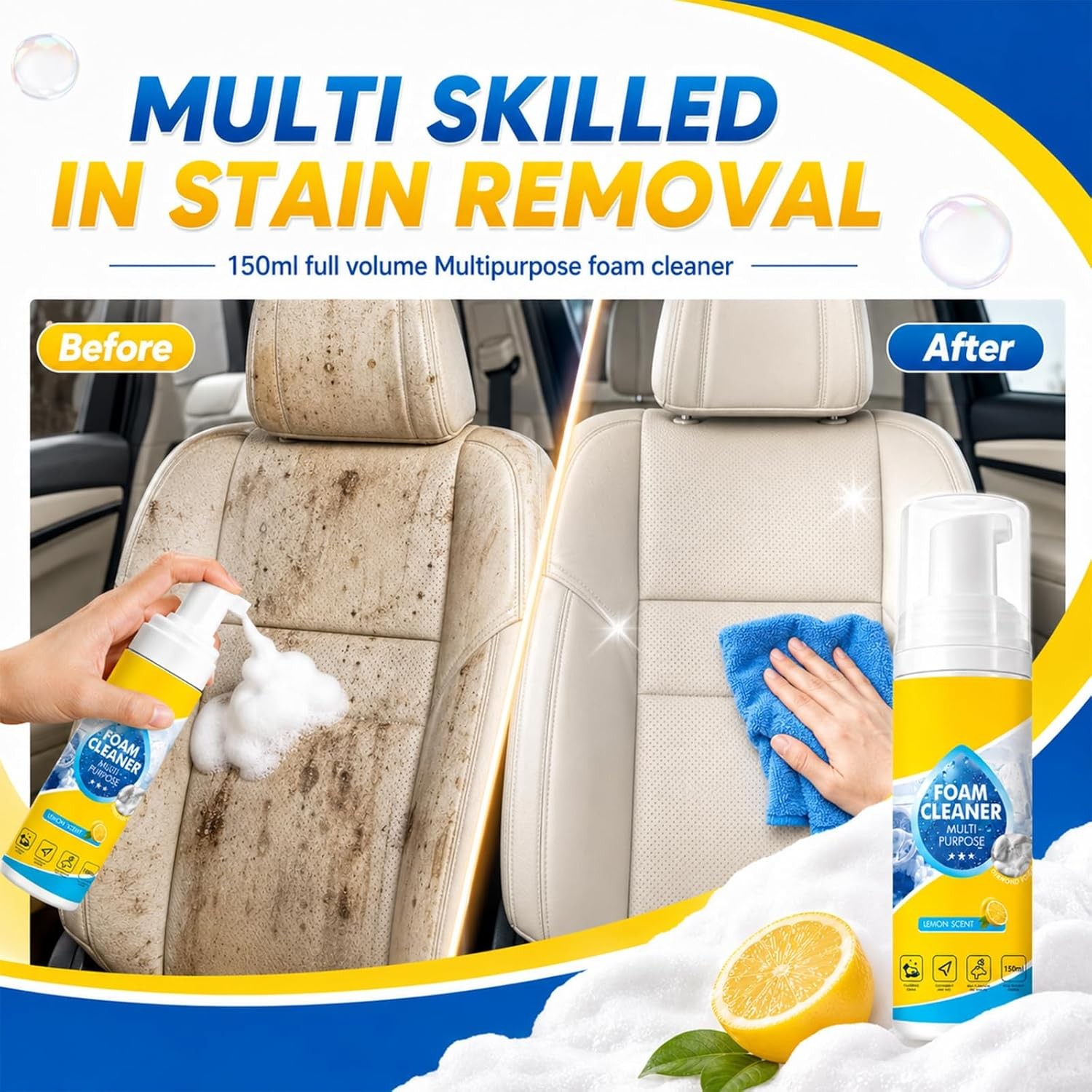 4-in-1 Multi-Enzyme Foam Cleaner, Deep Cleaning Spray for Car Kitchen Bathroom