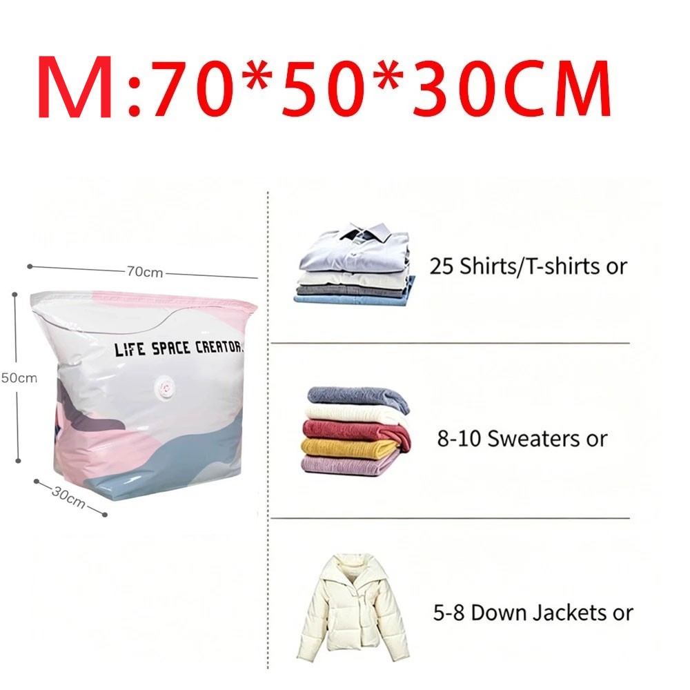 No‑pump Vacuum Storage Bags – Press & Seal,Reusable Space Saving Compression Bag