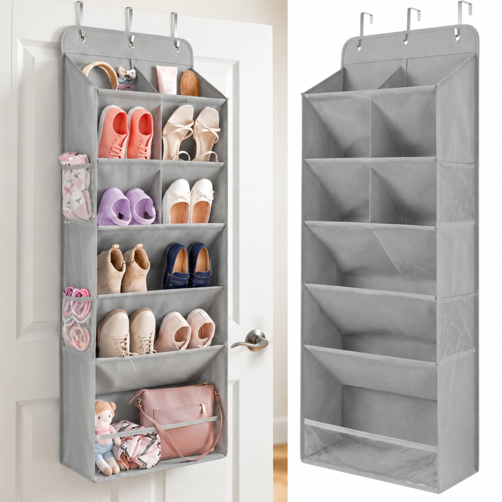 HOMELUX THEORY Hanging Shoe Organizer for Closet, 6 Tier 6 Tier, Light Gray