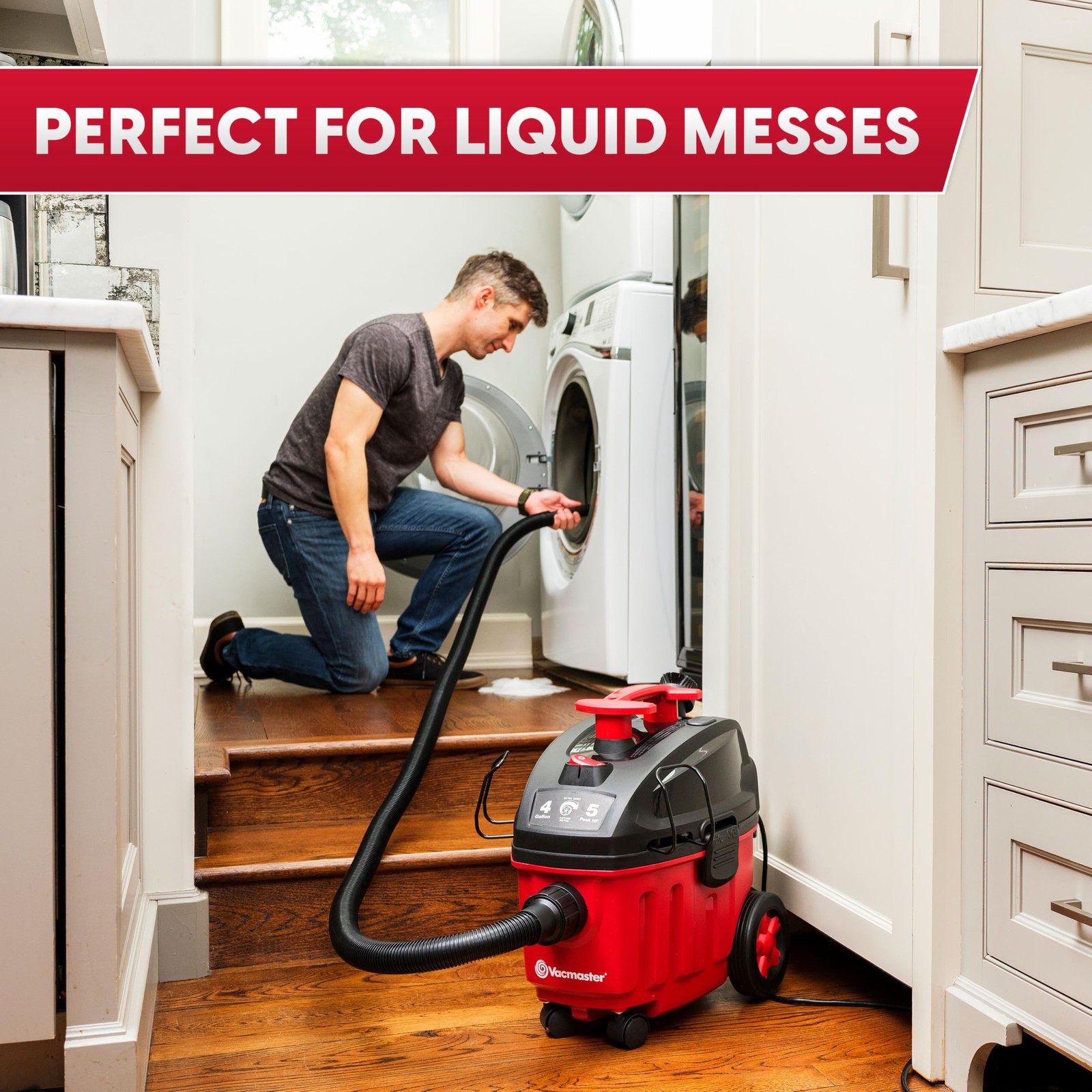Household Wet Dry Vacuum 4 Gallon 5 Peak HP Powerful Motor 25 Ft Reach