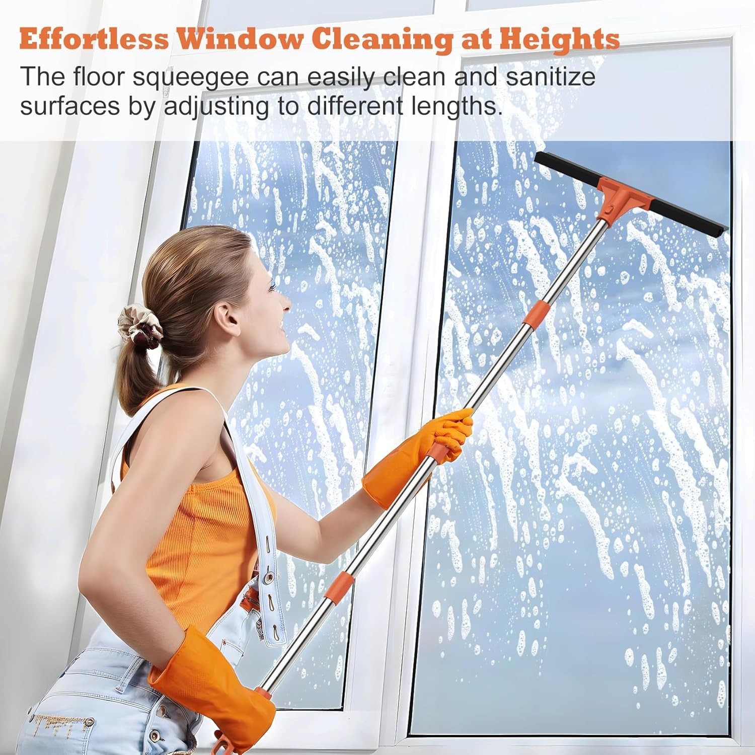 18in Floor Squeegee Heavy Duty Rubber Broom 62in Handle Window Shower Cleaner
