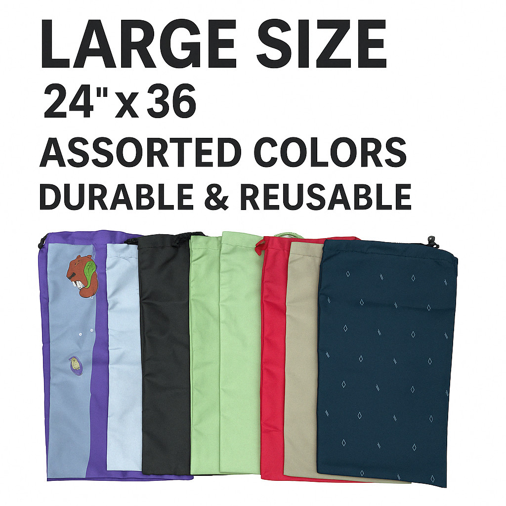 Drawstring Laundry Bags 12 Pack – Large 24″ x 36″, Assorted Colors, Durable