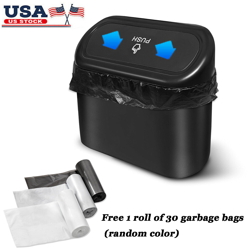 Mini Car Trash Can Bin with Lid and 30pcs Trash Bags Garbage Can Car Accessories