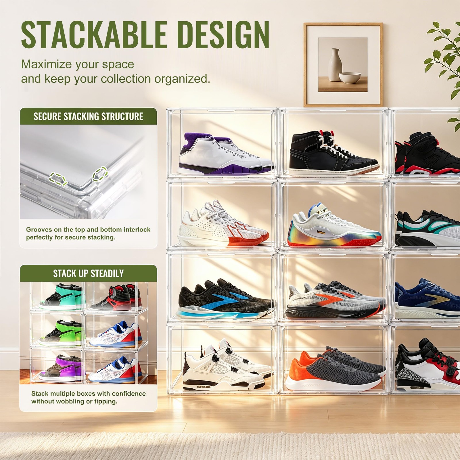 DAYOOH Clear Acrylic Shoe Box Size 14, Stackable Everyday Large,