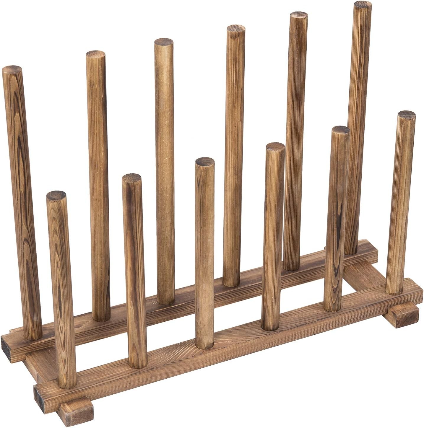 MyGift Rustic Burnt Brown Solid Wood Floor Standing Boot Holder Rack