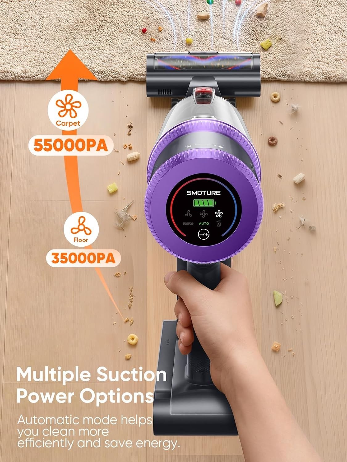 Cordless Vacuum Cleaner 650W 55KPA 70Mins Suction Pet Hair Carpet Floor