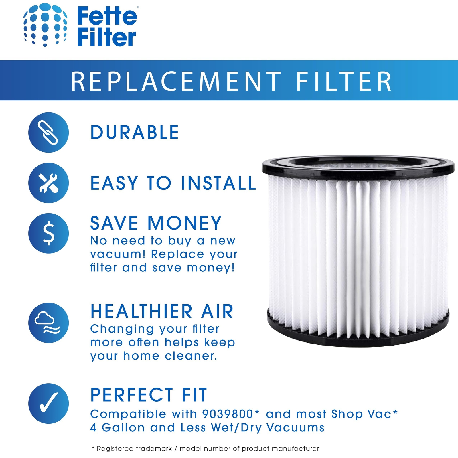 4 Pack Small Cartridge Filter 90398 90399 Type AA for Shop Vac Wet/Dry Vacs