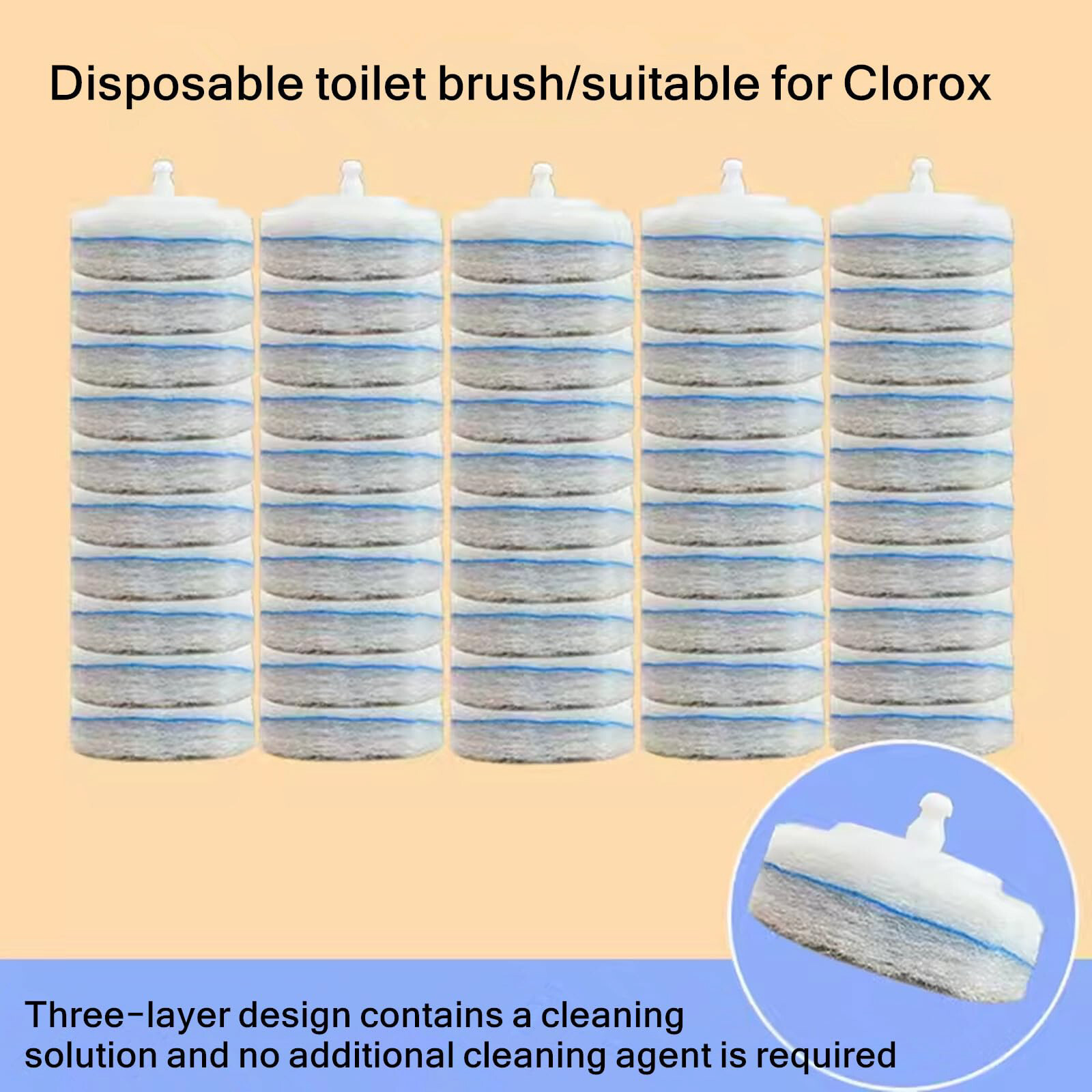 50PCS Cleaner Wand Refills Disposable Toilet Brush Heads For Cleaning Wand