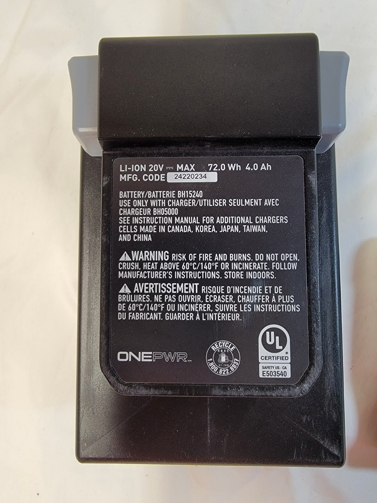 HOOVER – ONEPWR 4.0AH Battery – BH15240BLK W 3x Charger Tested Working