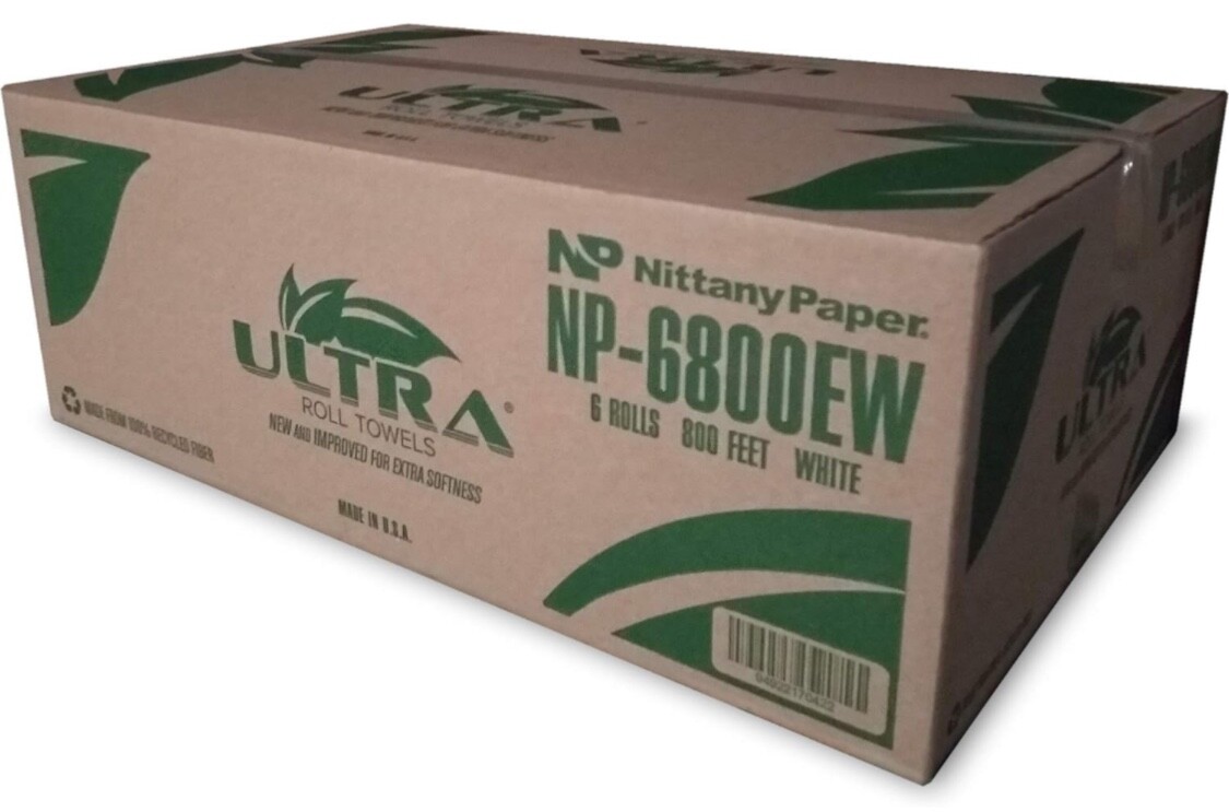 Ultra White Roll Towels – 6 Rolls • 800ft Per Roll • Recycled • Made in USA