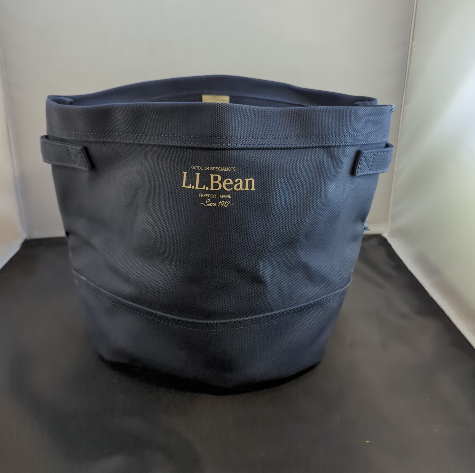 LL Bean Boat and Tote Canvas Storage Bin Bag Laundry Navy Blue 507090